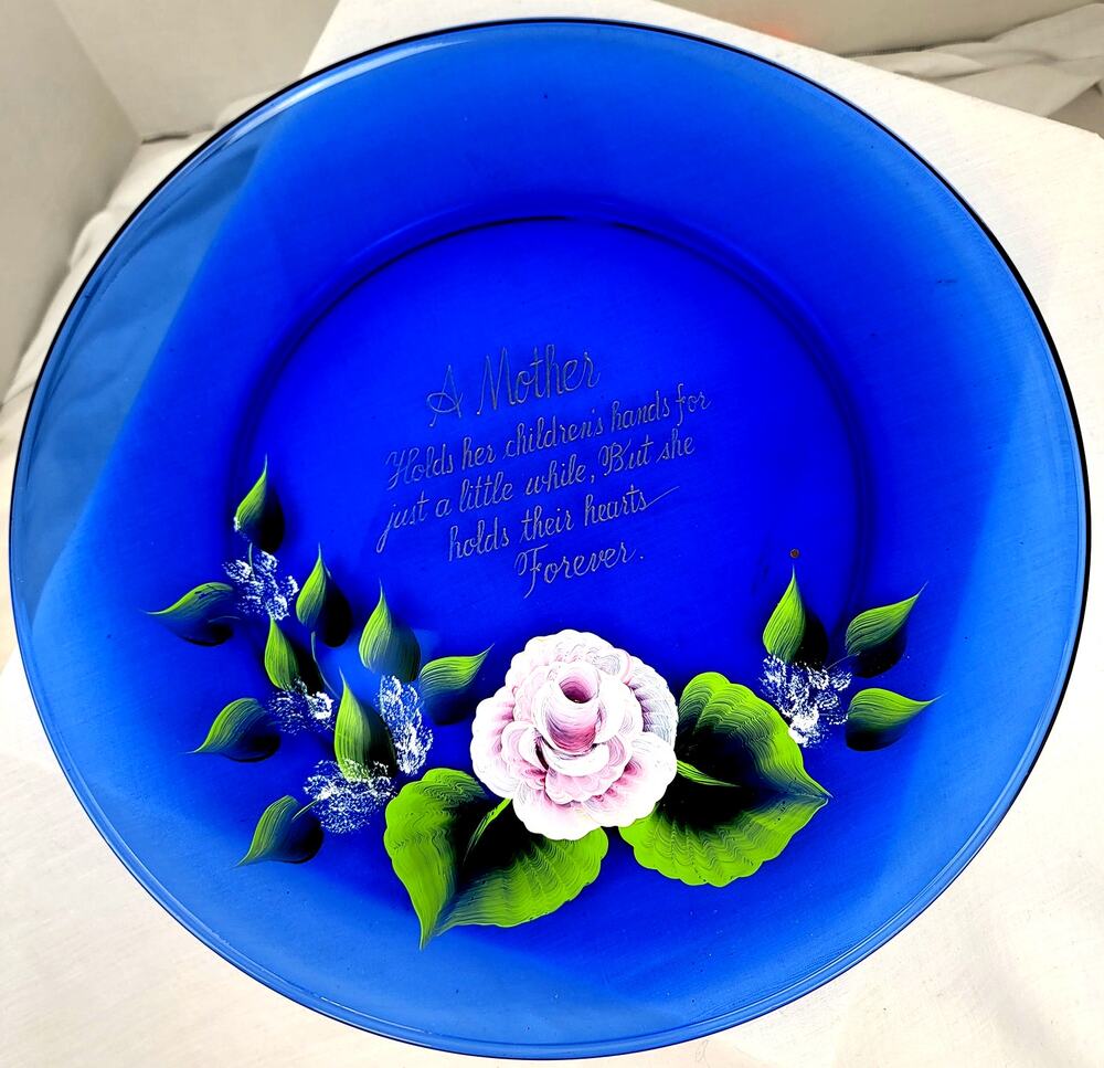 12.5" Cobalt Blue Plate A Mother Holds Childrens Hand Just A While Heart Forever